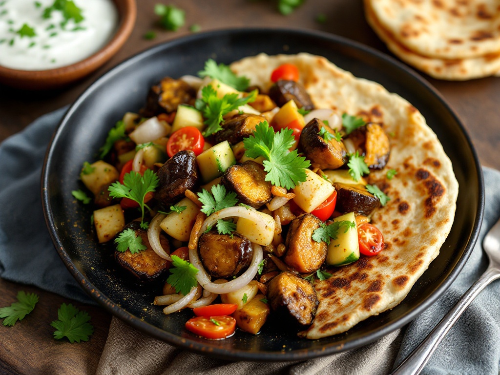 Hyderabadi Bagara Baingan with Roti and Raita