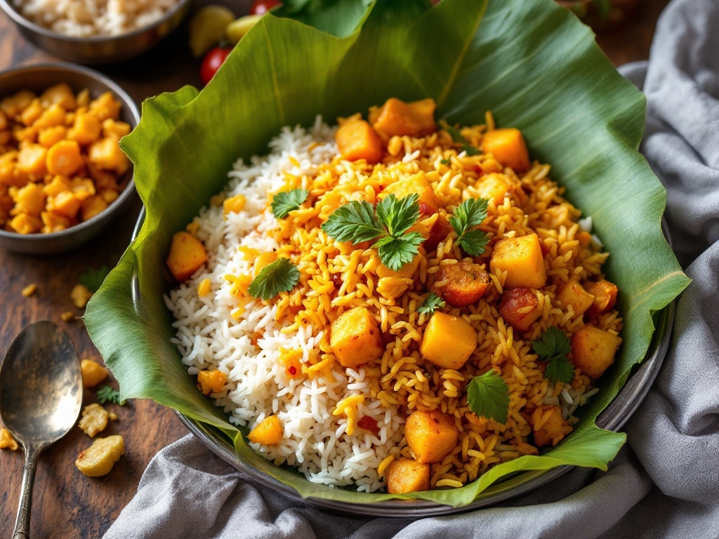 Tomato Rasam Rice with Potato Poriyal